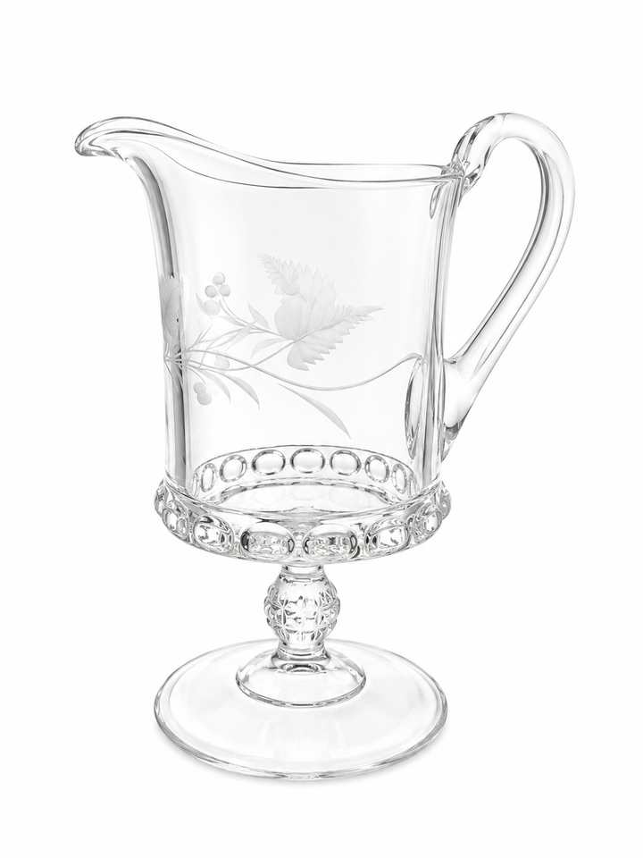Vintage Glass etched pedestal glass