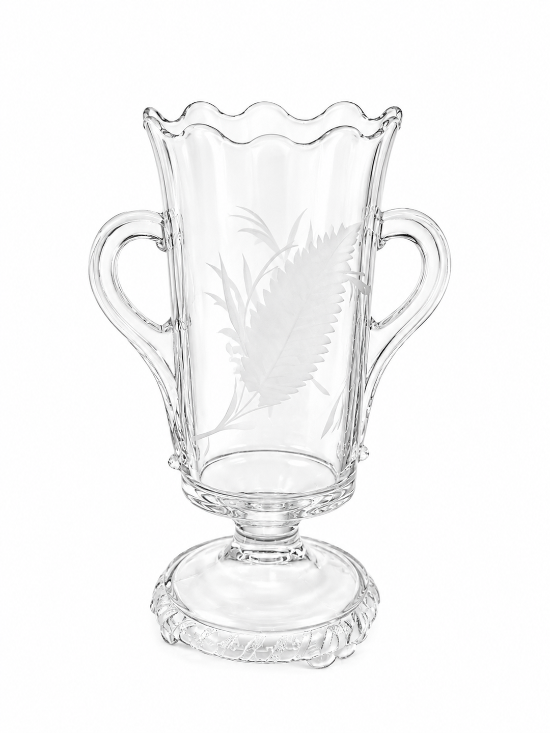 Vintage Glass etched pedestal glass