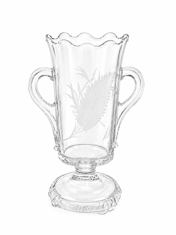 Vintage Glass etched pedestal glass