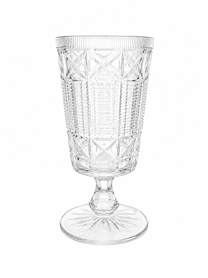 Vintage Glass etched pedestal glass