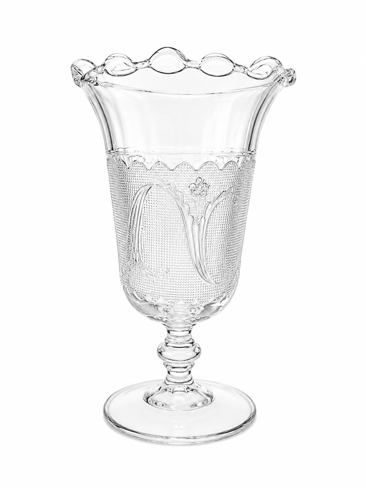 Vintage Glass etched pedestal glass