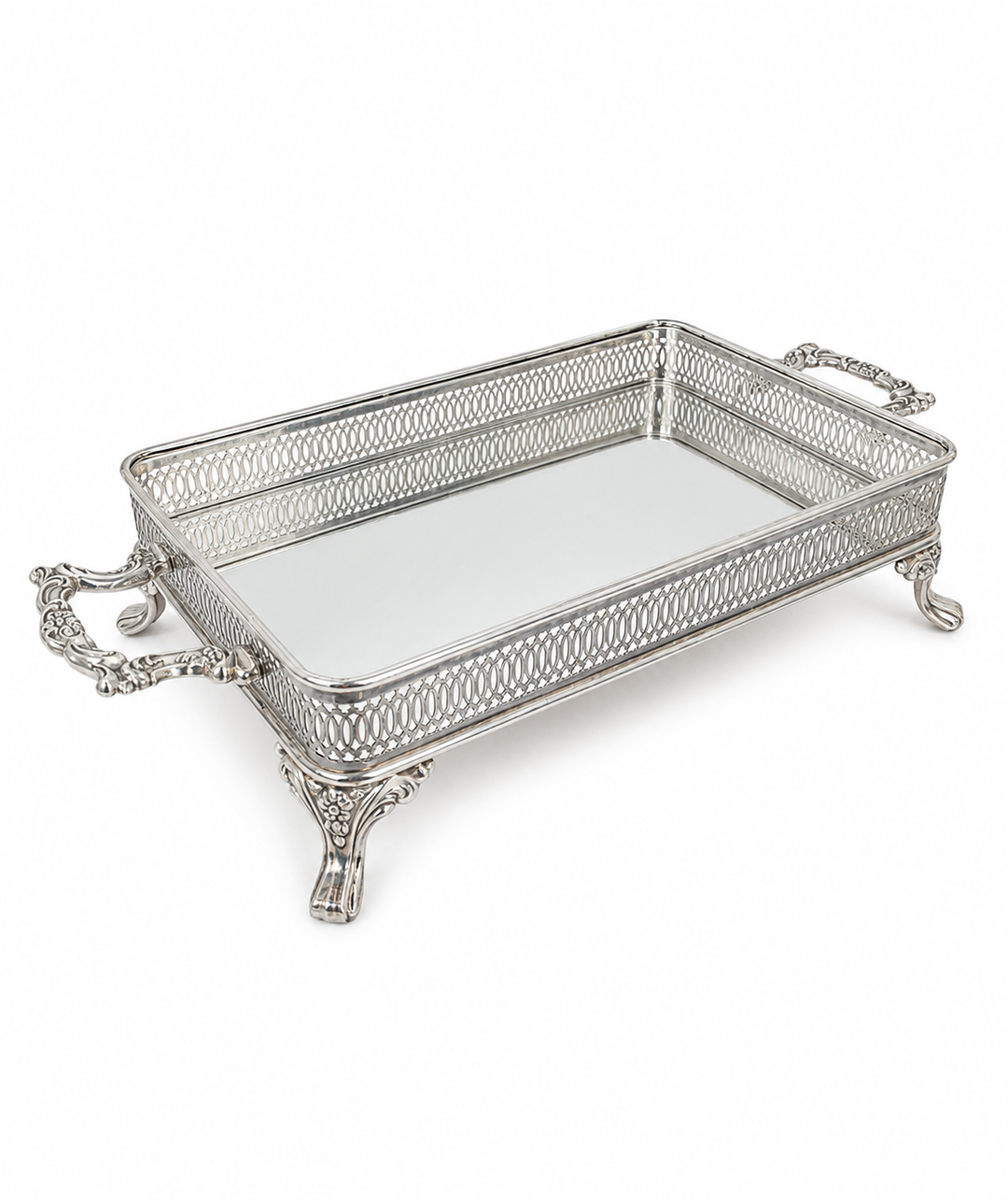 Silver footed catch all with mirror insert