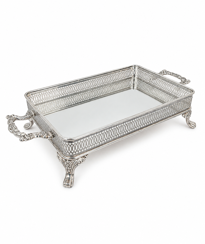 Silver footed catch all with mirror insert
