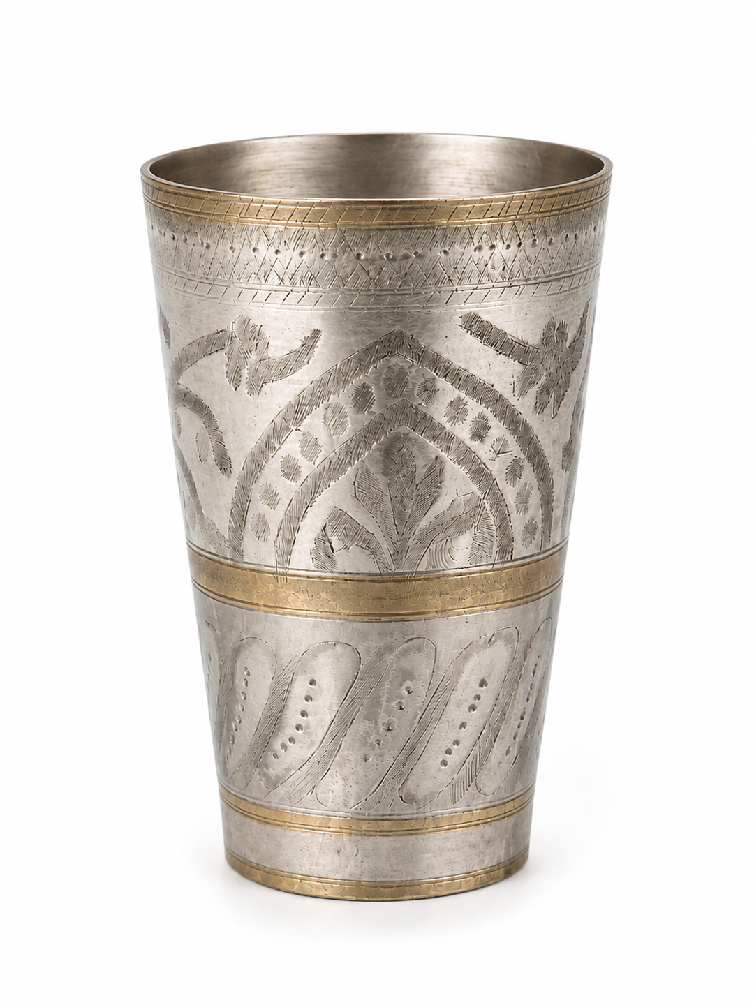 Brass/silver etched cup