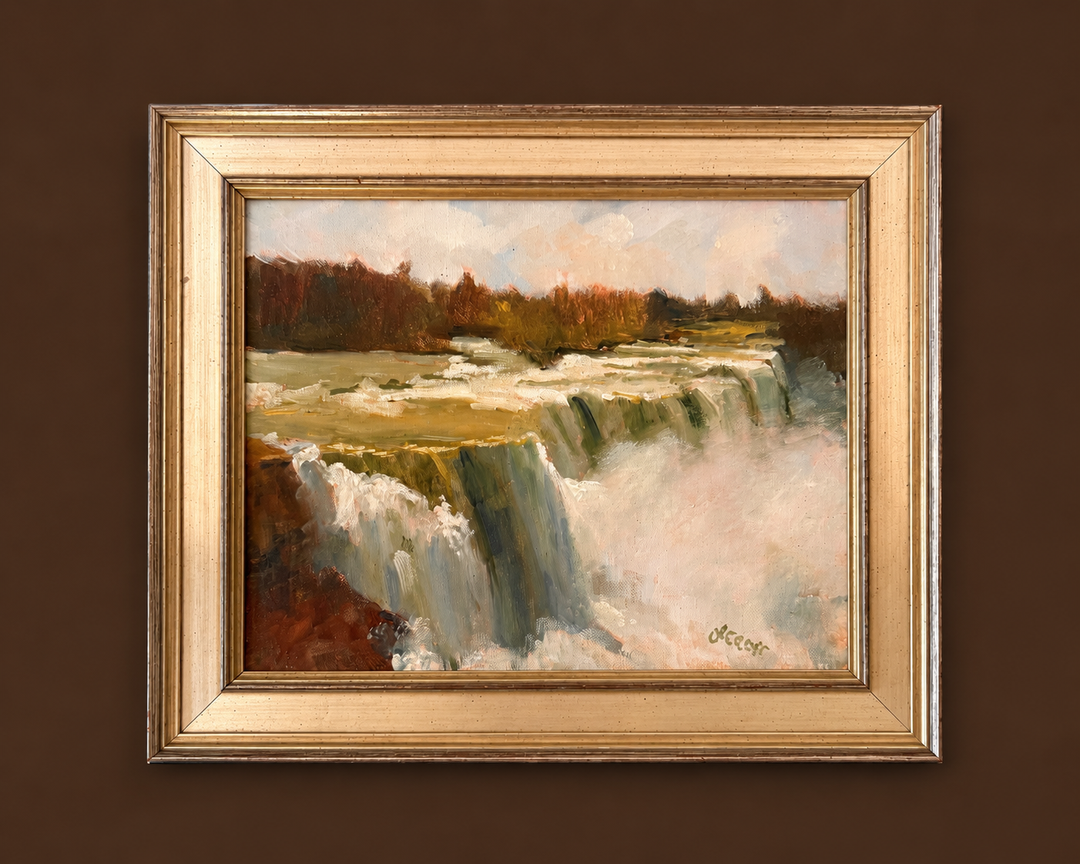 Original oil “waterfall” in silver leaf frame