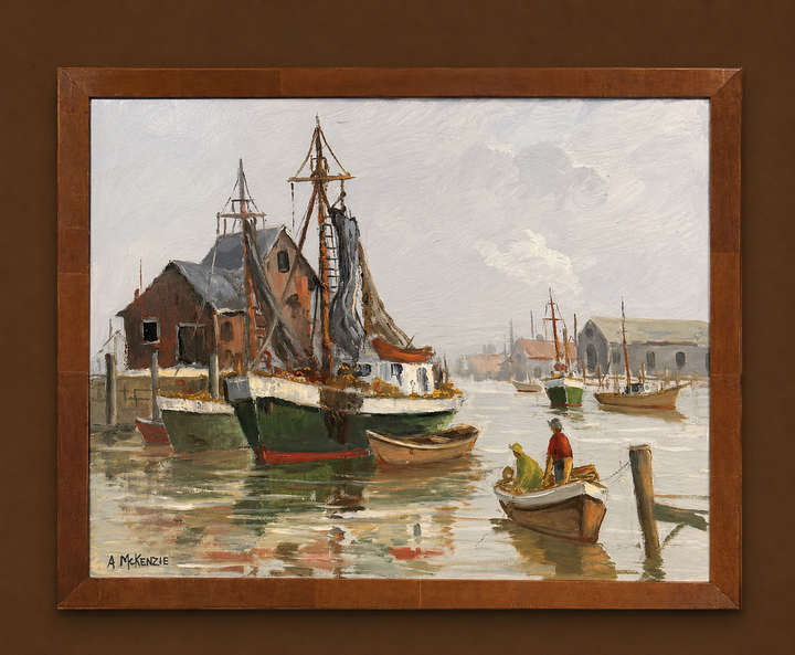 Oil on canvas New England harbor