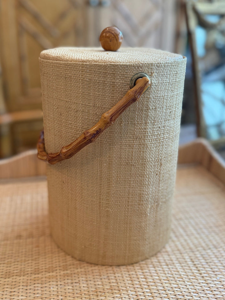 Grasscloth Ice Bucket with Bamboo Handle