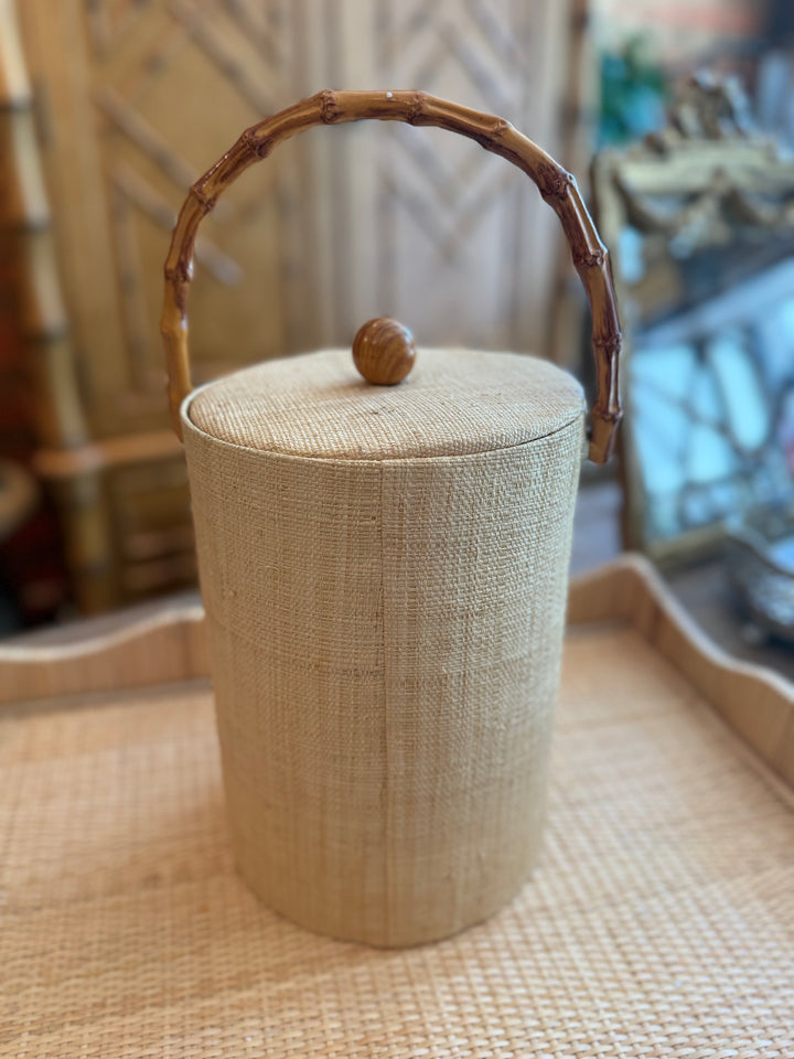 Grasscloth Ice Bucket with Bamboo Handle
