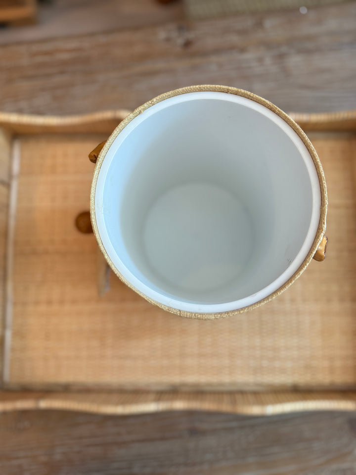 Grasscloth Ice Bucket with Bamboo Handle