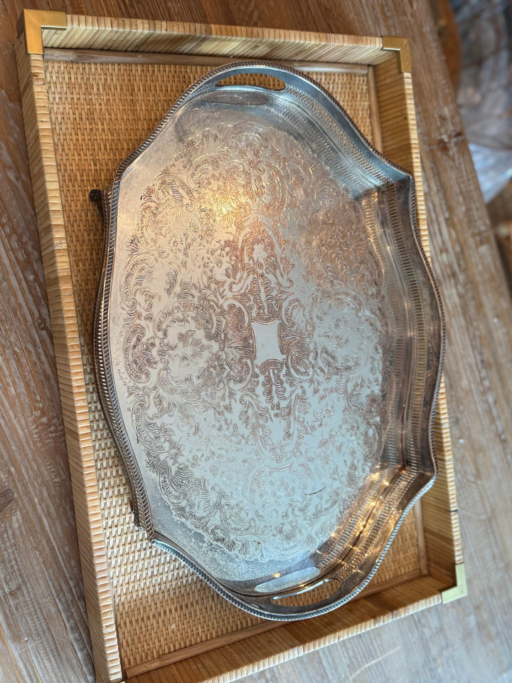 Footed Silver on Copper Gallery Tray