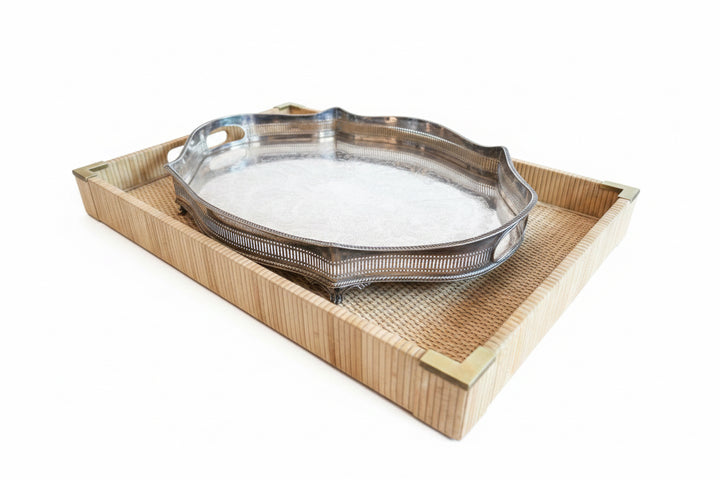 Footed Silver on Copper Gallery Tray