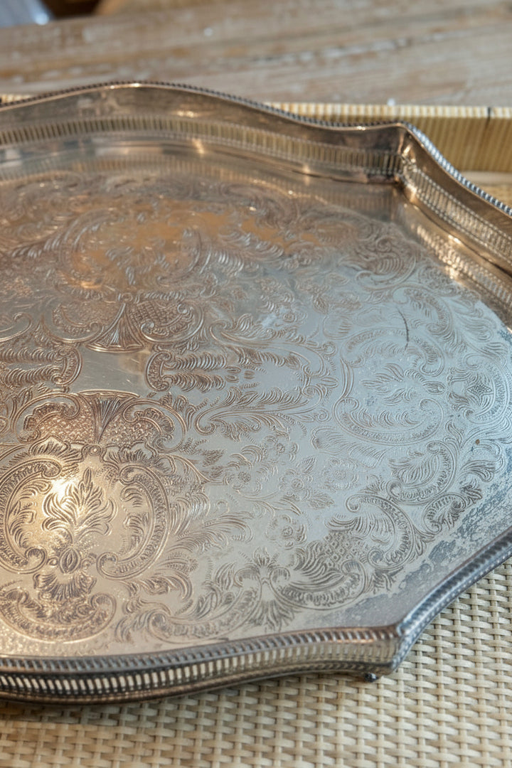 Footed Silver on Copper Gallery Tray