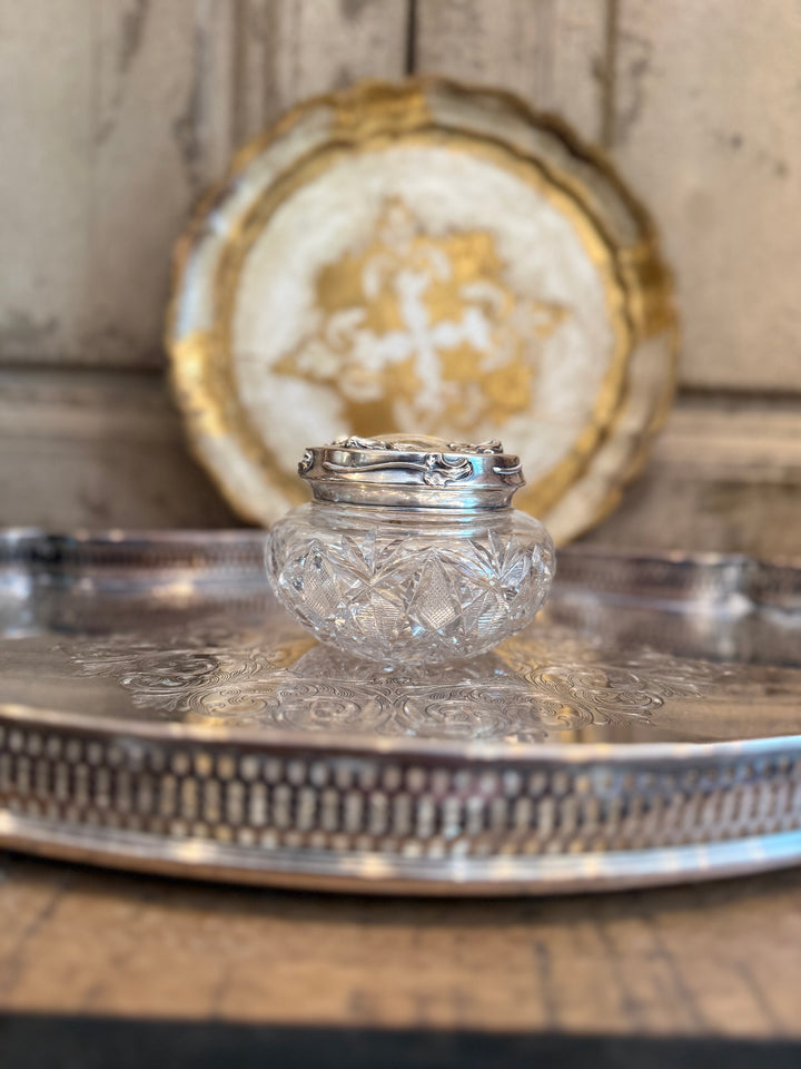 Round Crystal Vanity Jar with Sterling Lid