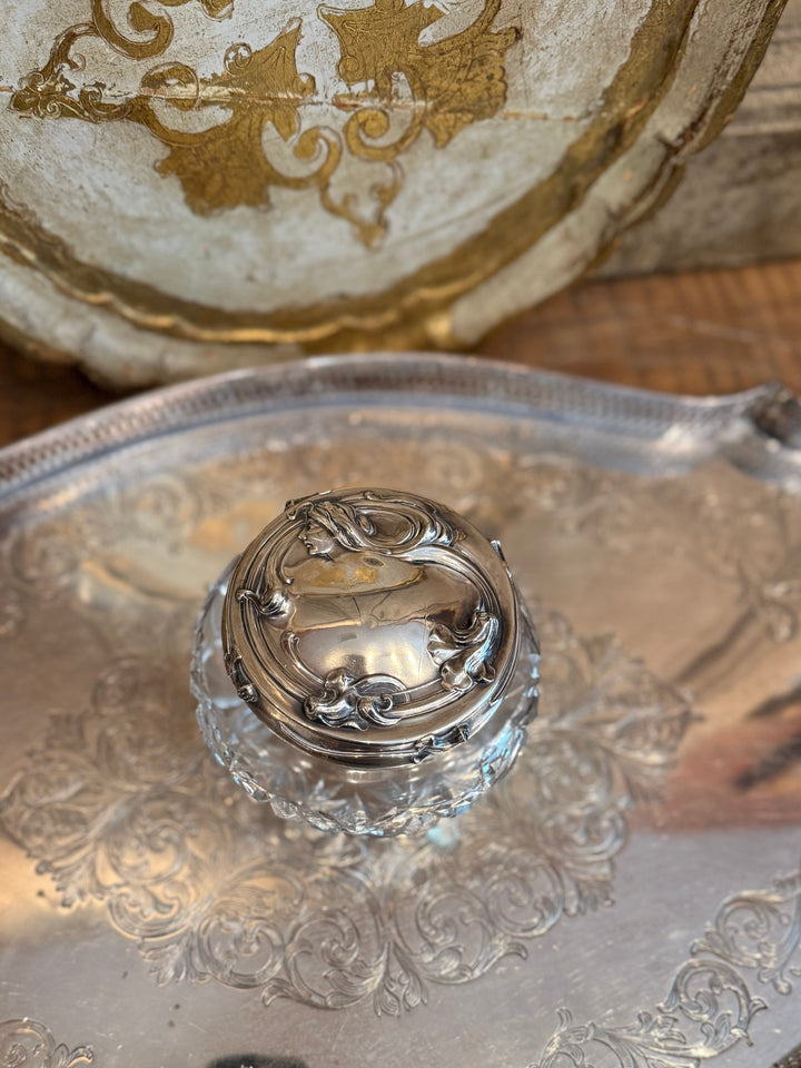 Round Crystal Vanity Jar with Sterling Lid