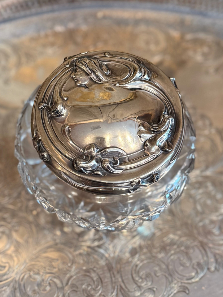 Round Crystal Vanity Jar with Sterling Lid