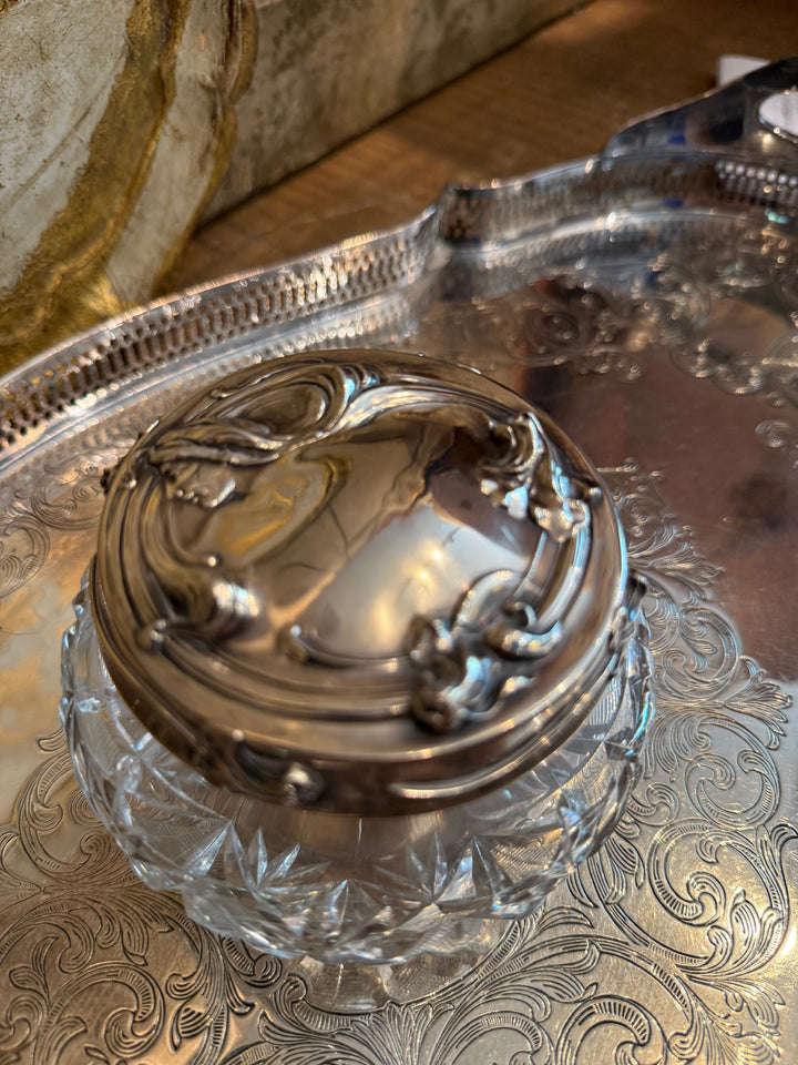 Round Crystal Vanity Jar with Sterling Lid