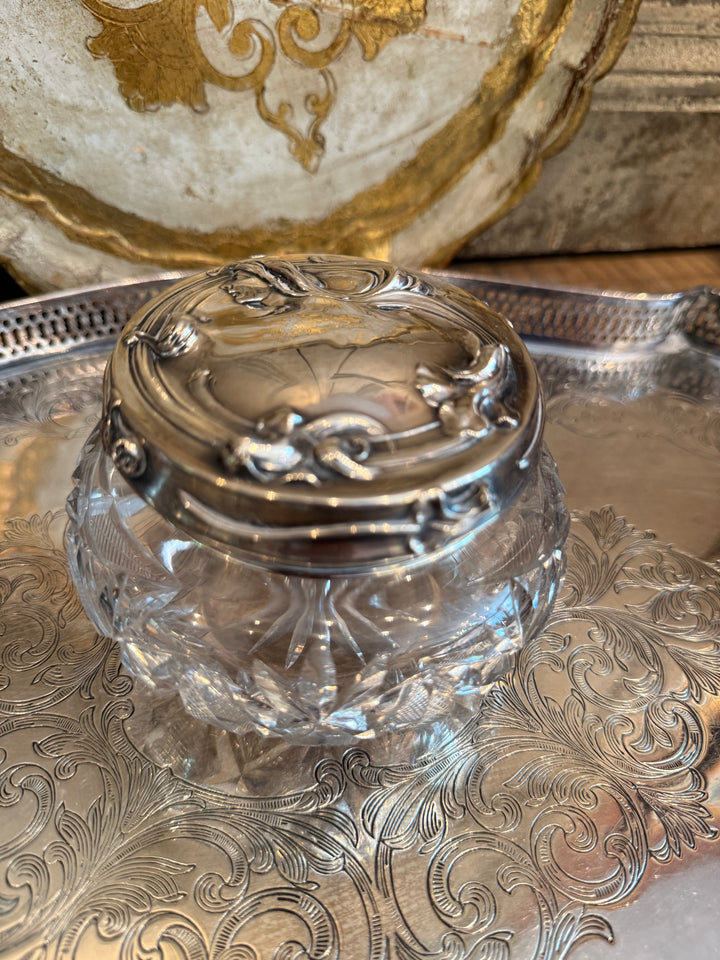 Round Crystal Vanity Jar with Sterling Lid