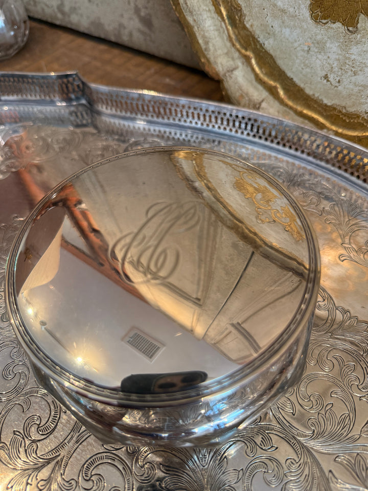 Monogrammed Glass Vanity Jar with Sterling Lid