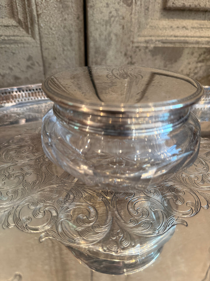 Monogrammed Glass Vanity Jar with Sterling Lid
