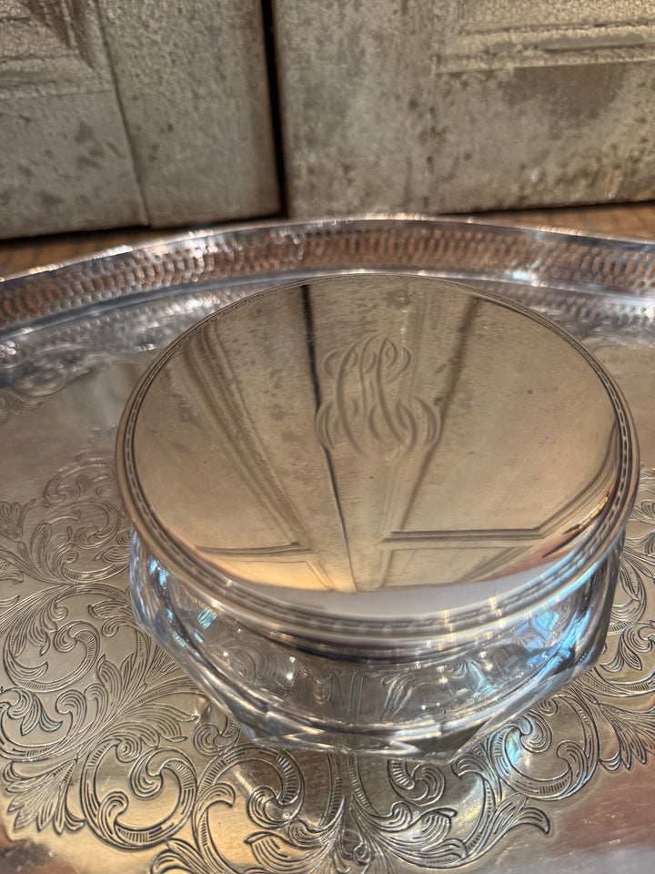 Monogrammed Glass Vanity Jar with Sterling Lid