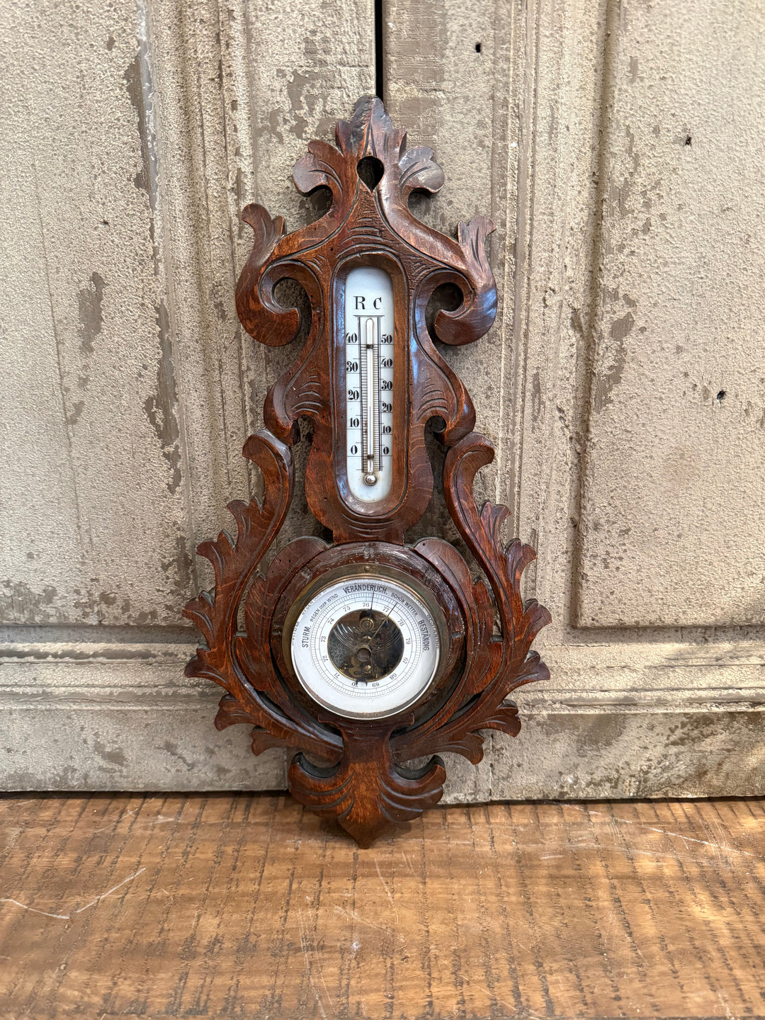 English Barometer on Carved plaque