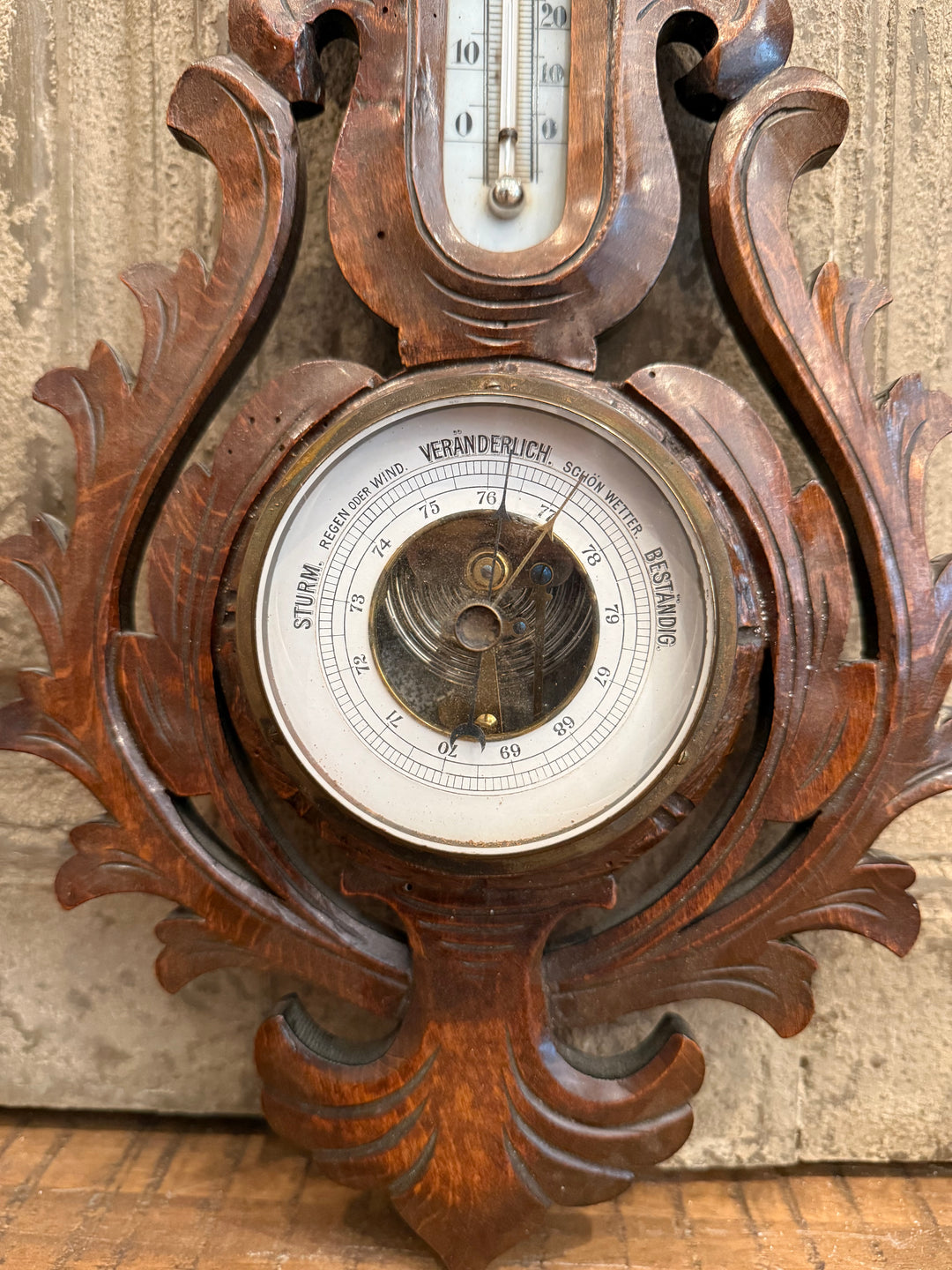 English Barometer on Carved plaque