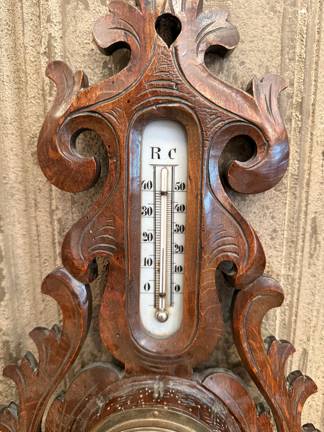 English Barometer on Carved plaque