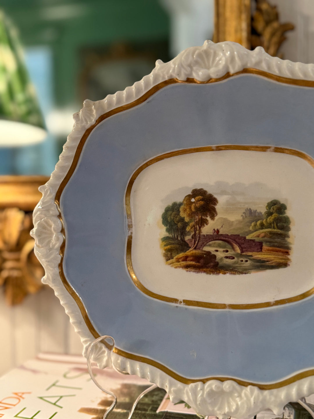 English Countryside Plate with Gold Leaf
