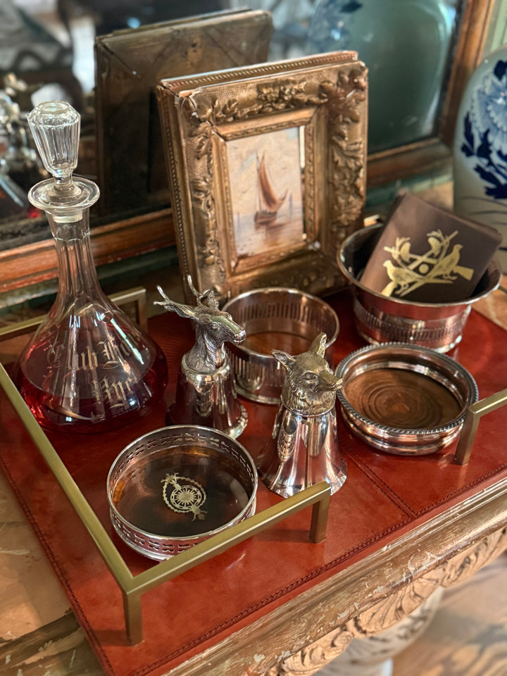 Silver on Copper Wood Wine Caddy