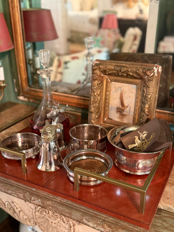 Tall Silver Plate & Wood Wine Caddy