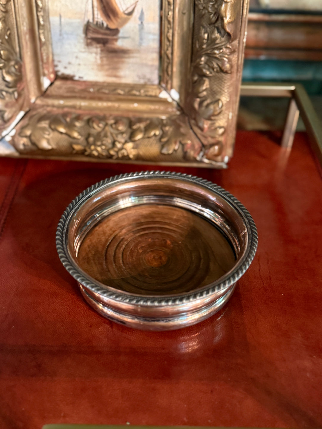 Silver on Copper Wood Wine Caddy