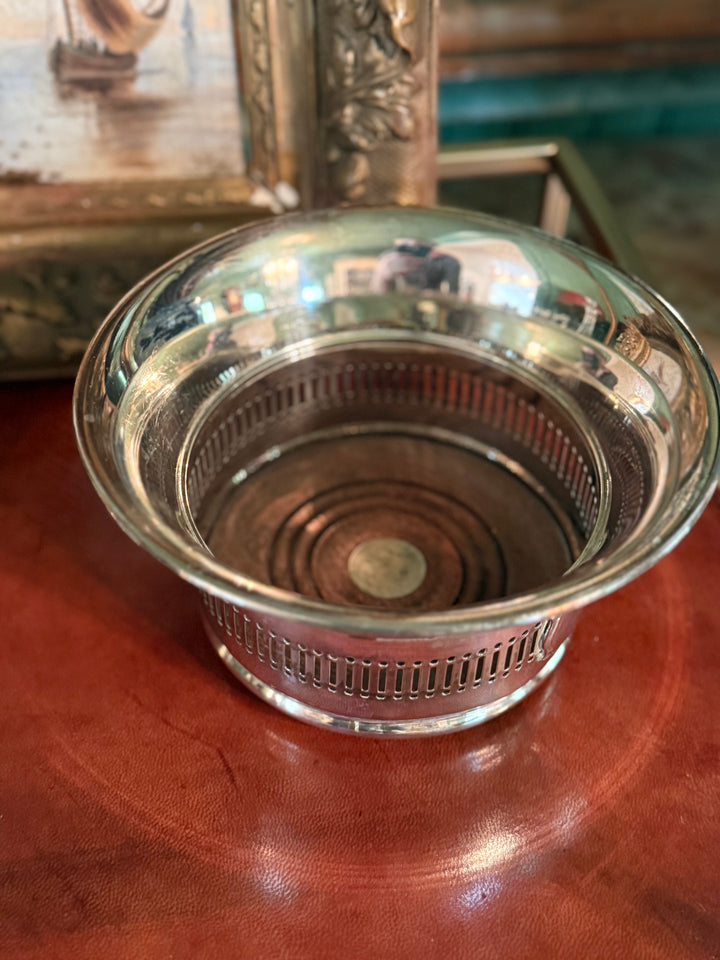 Tall Silver Plate & Wood Wine Caddy