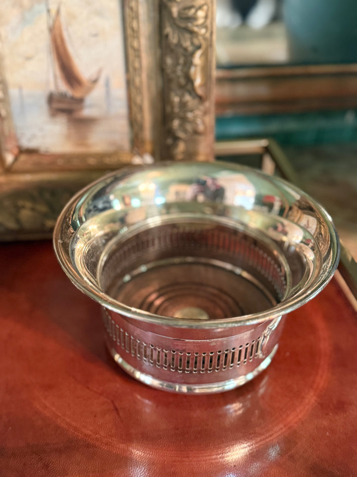 Tall Silver Plate & Wood Wine Caddy