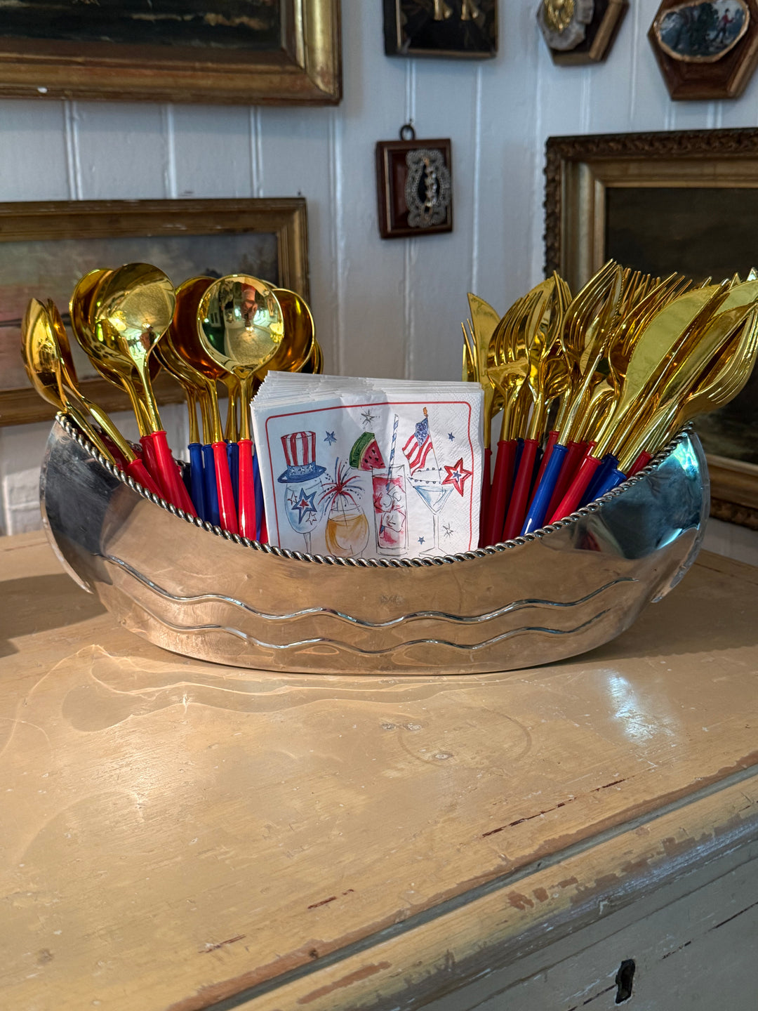 Vintage Silver Boat Server
