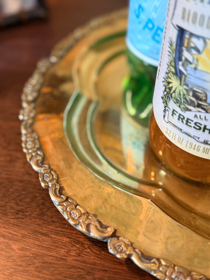 Round Brass Tray with Scallop Detail
