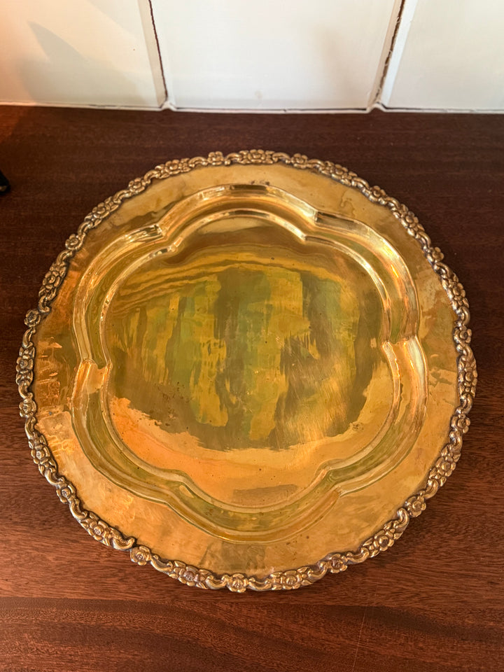 Round Brass Tray with Scallop Detail
