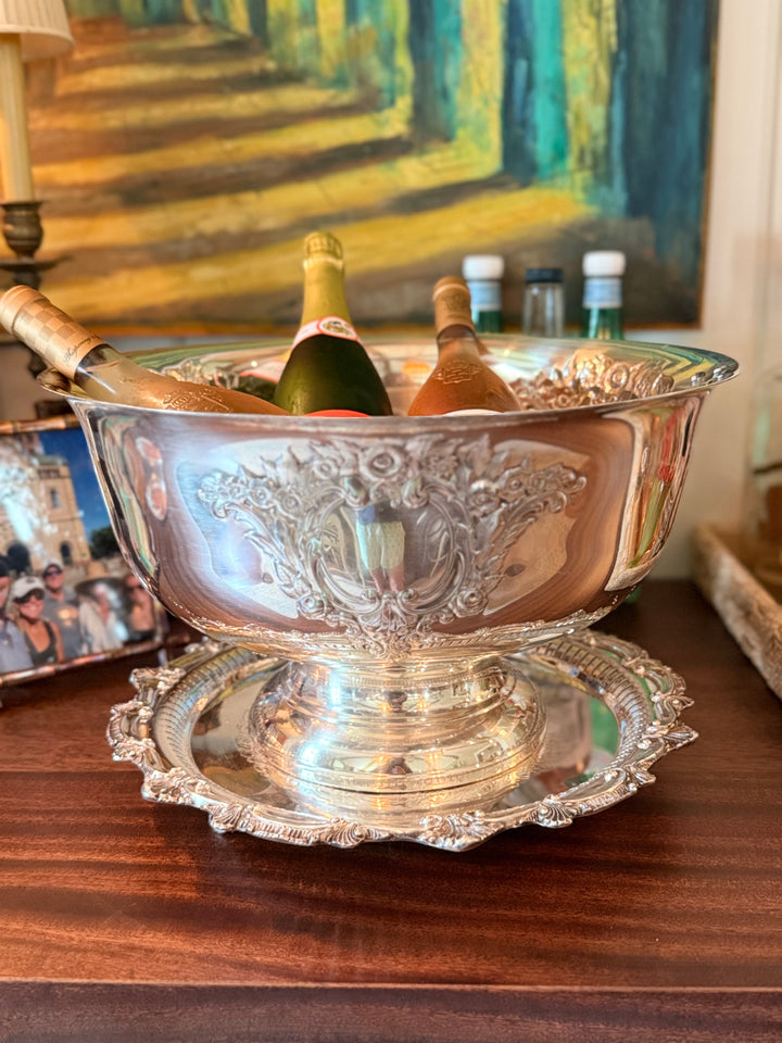 Floral Crest Silver Plate Wine Chiller
