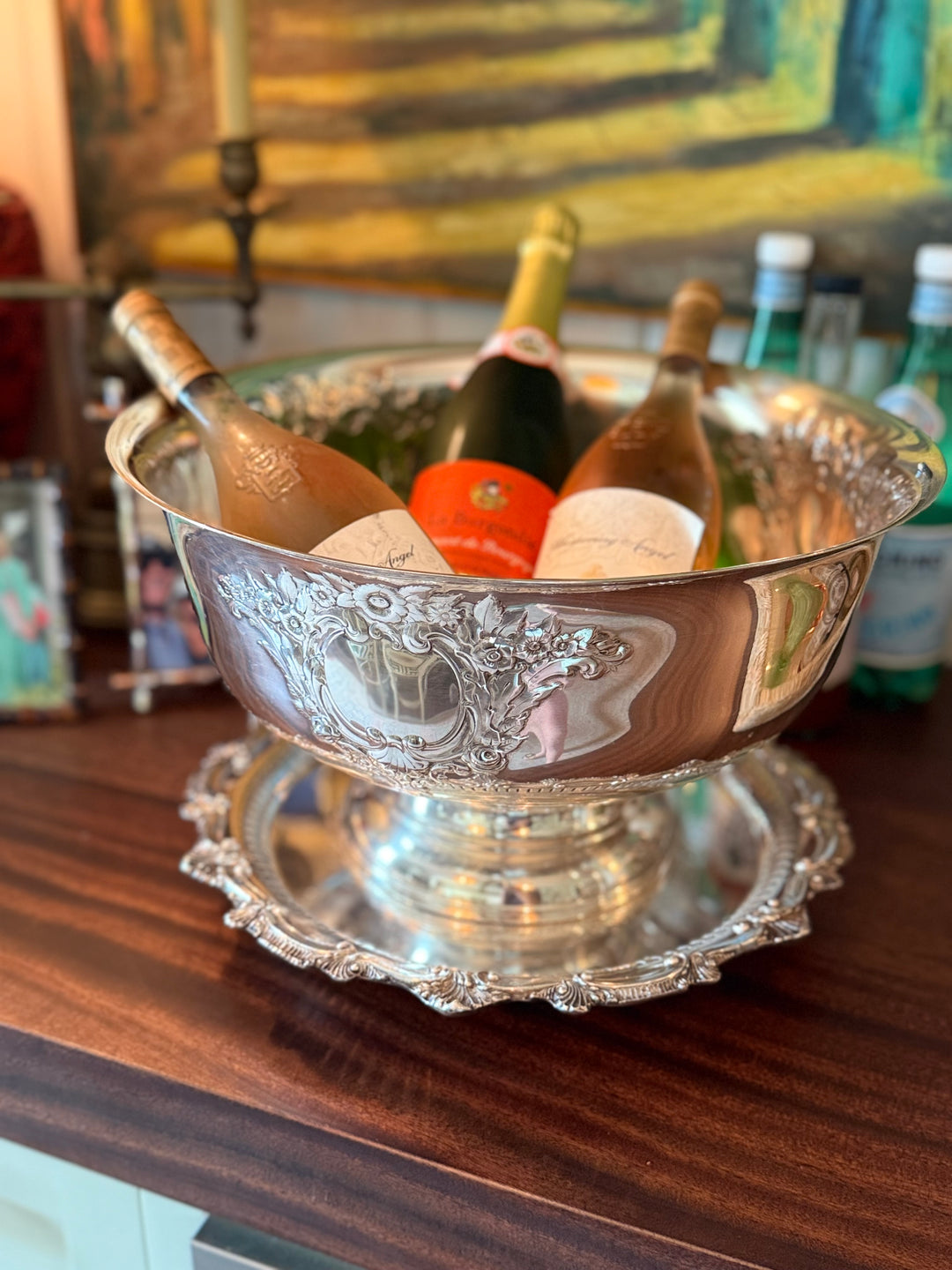 Floral Crest Silver Plate Wine Chiller