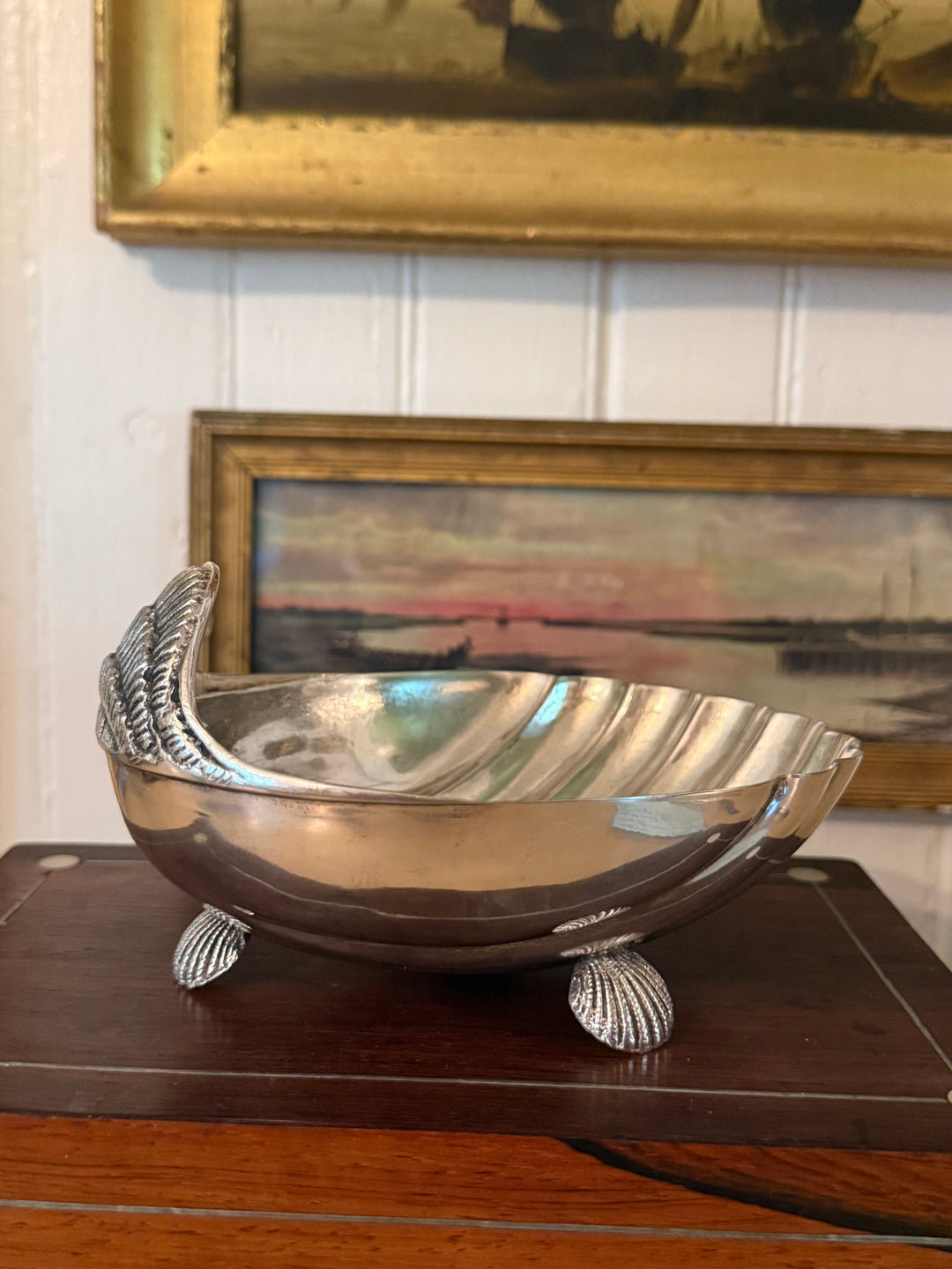 Footed Silver Plate Shell Dish
