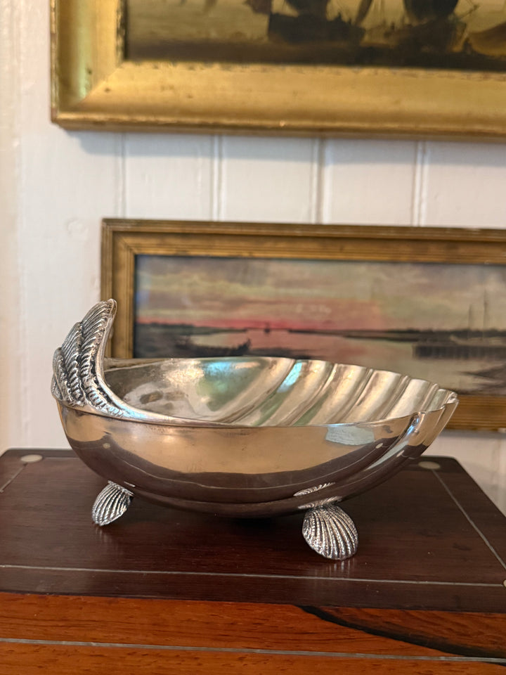 Footed Silver Plate Shell Dish