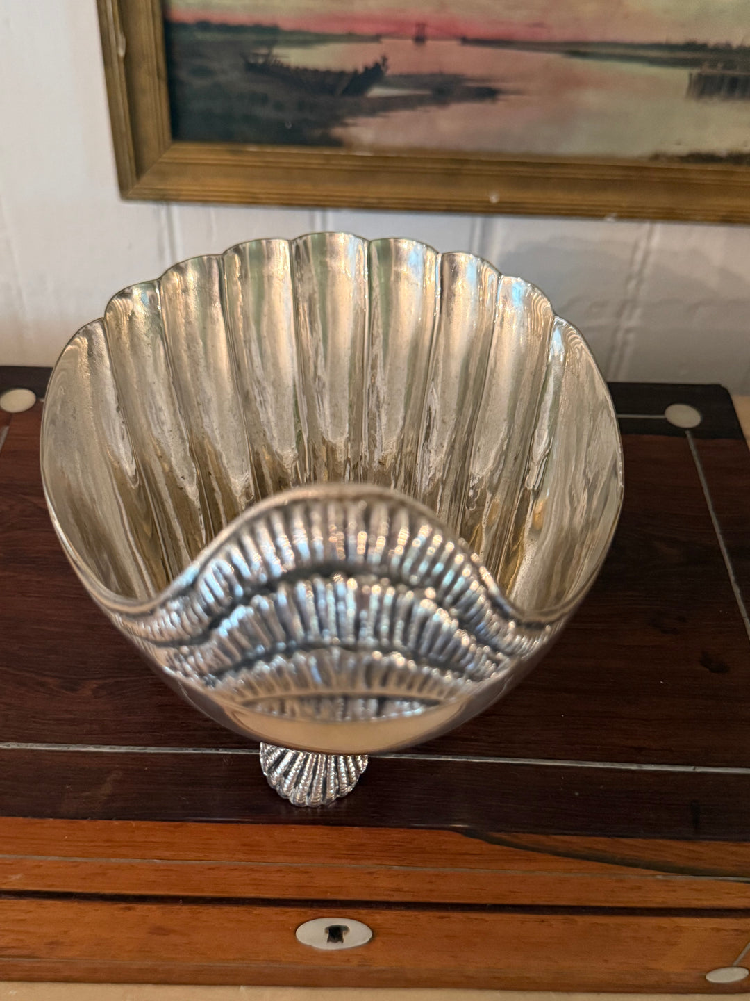 Footed Silver Plate Shell Dish