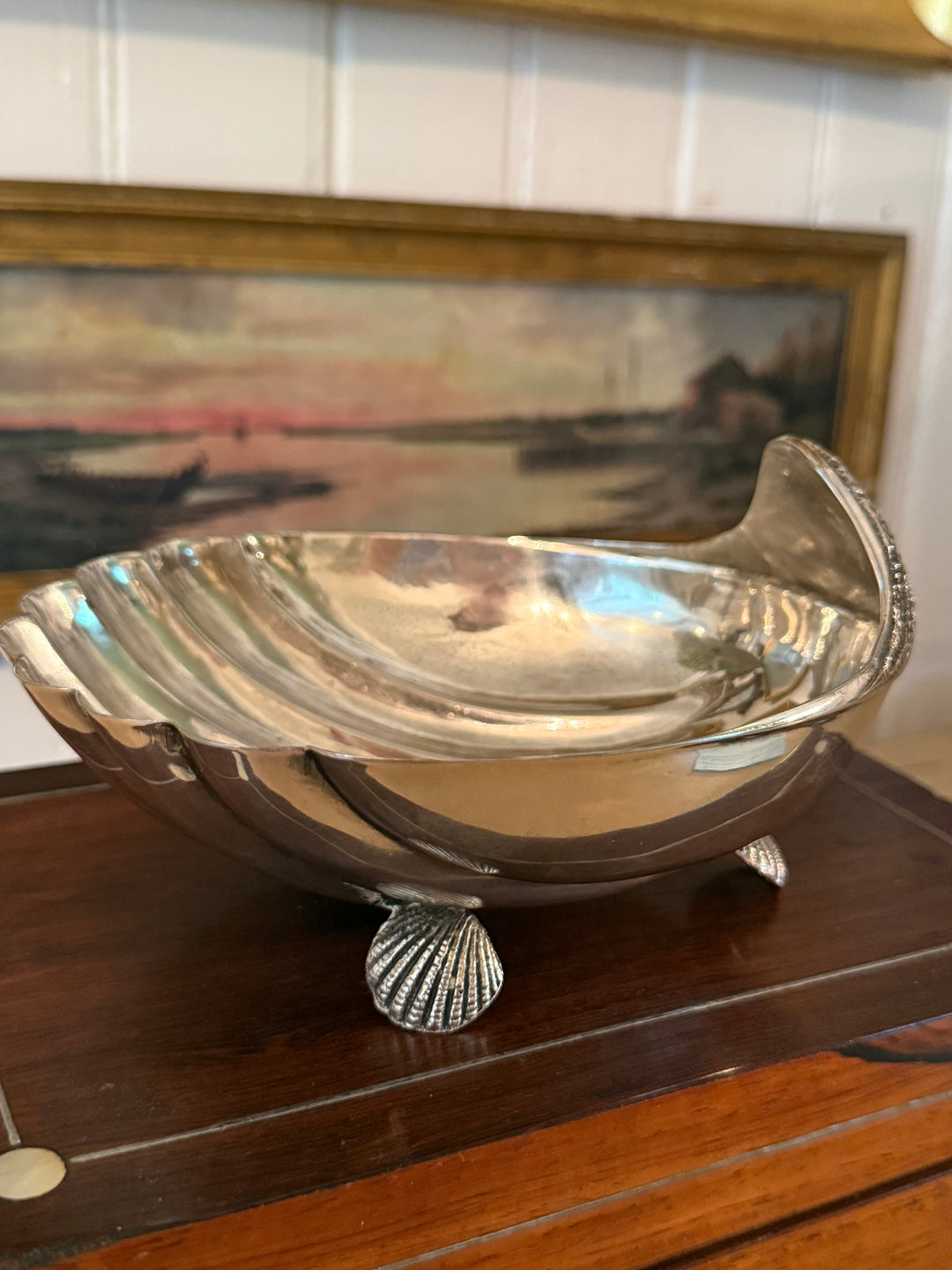 Footed Silver Plate Shell Dish