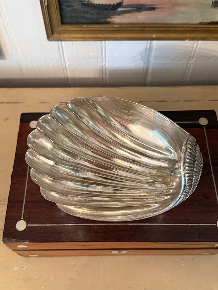 Footed Silver Plate Shell Dish