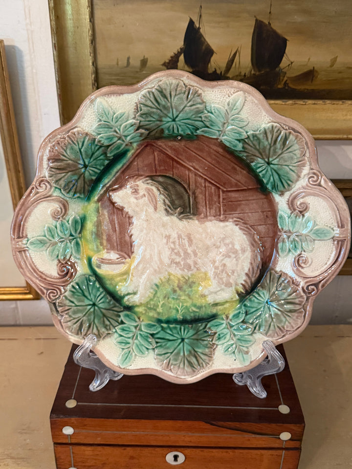 English Majolica Dog Plate