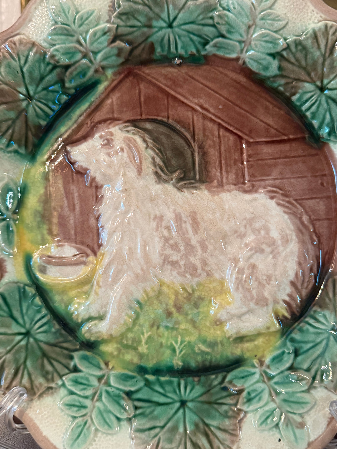 English Majolica Dog Plate