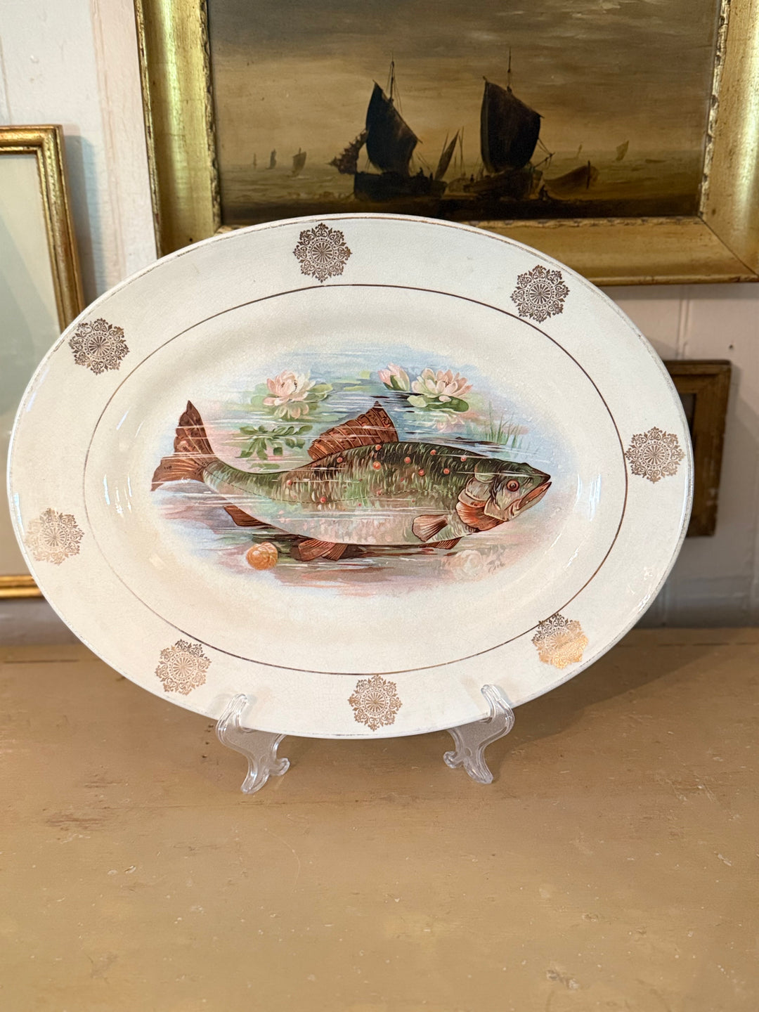 Antique Fish Platter w/ gold leaf detail