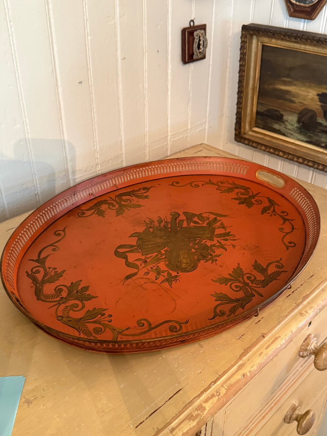 Antique Tole Gallery Tray