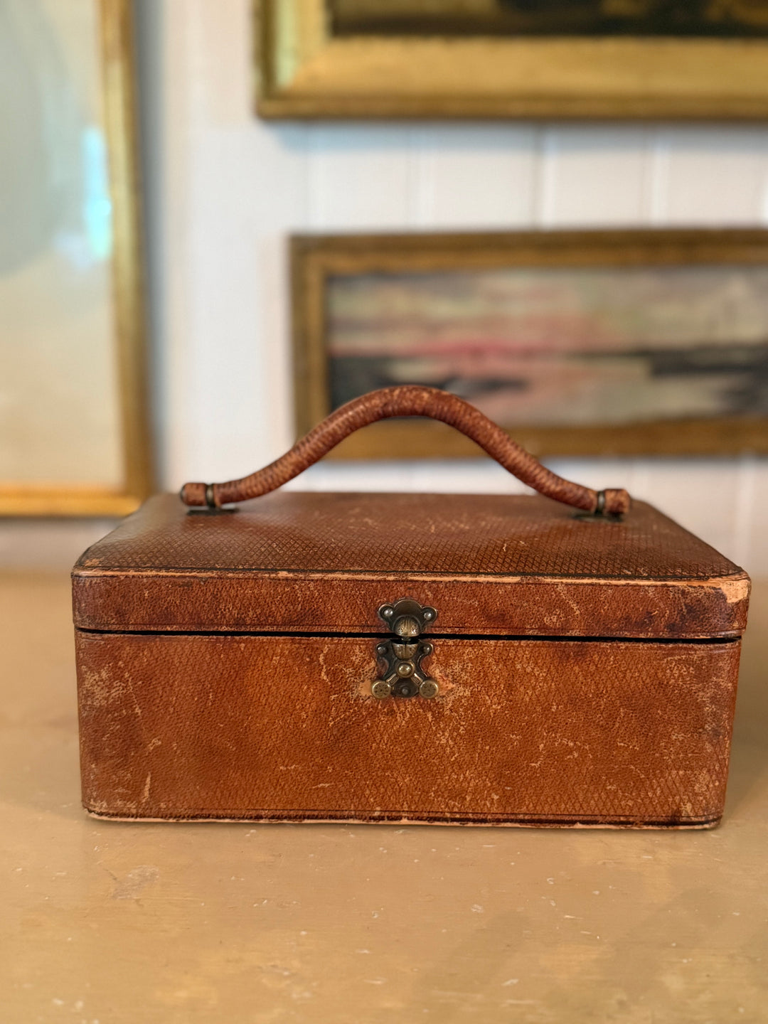 Antique Leather Sewing Box