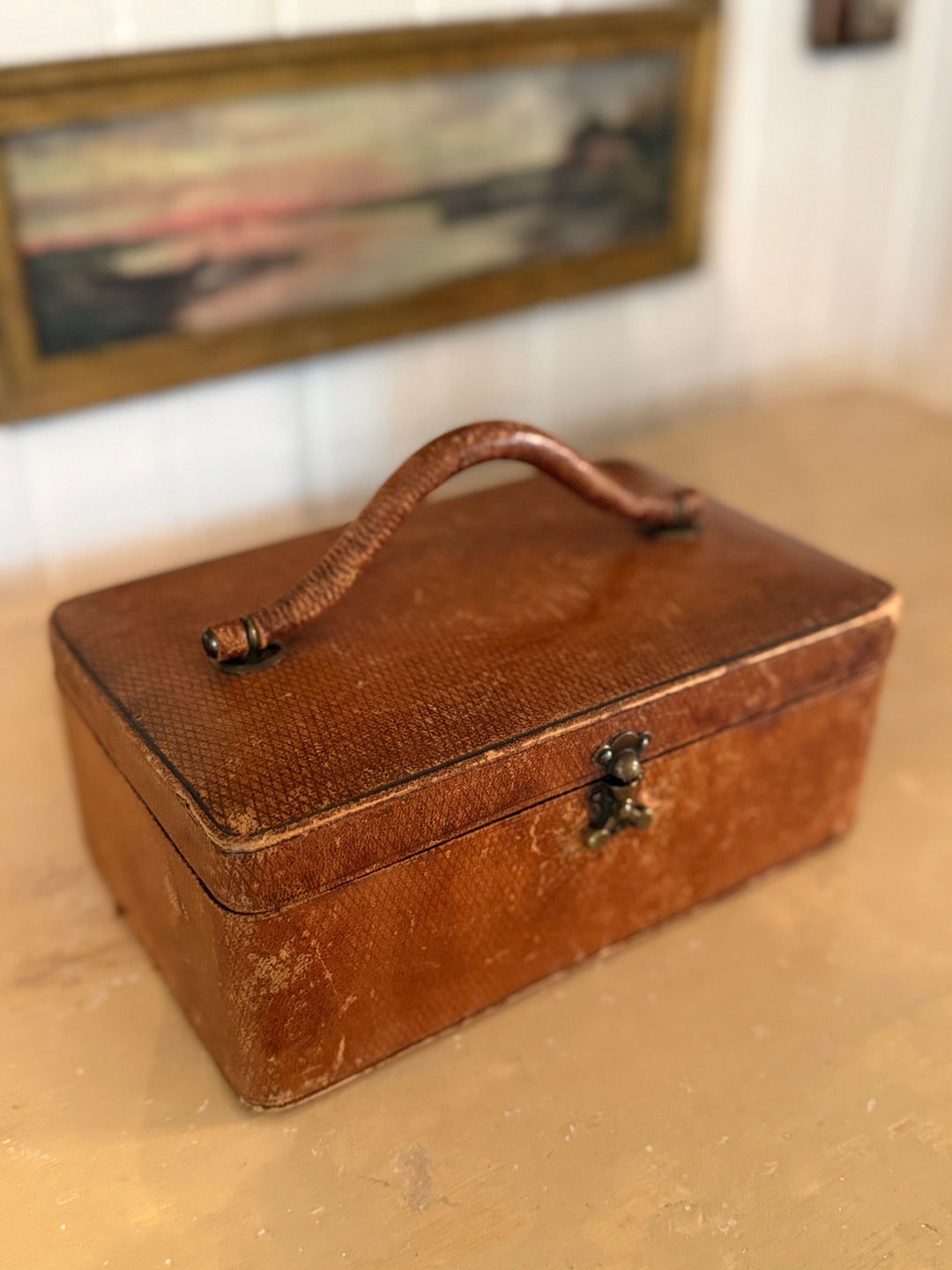 Antique Leather Sewing Box