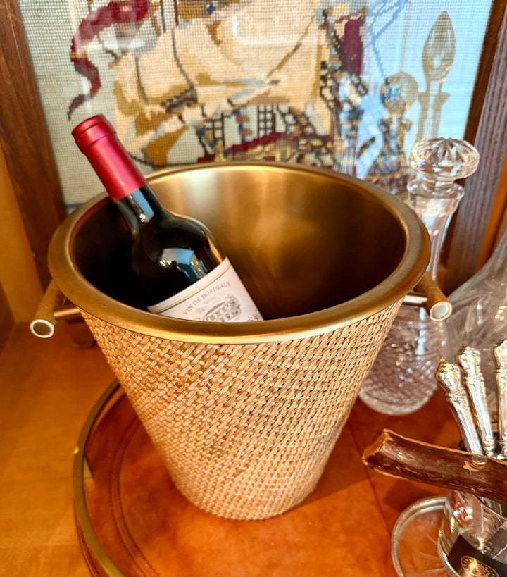 Rattan & Brass Ice Bucket